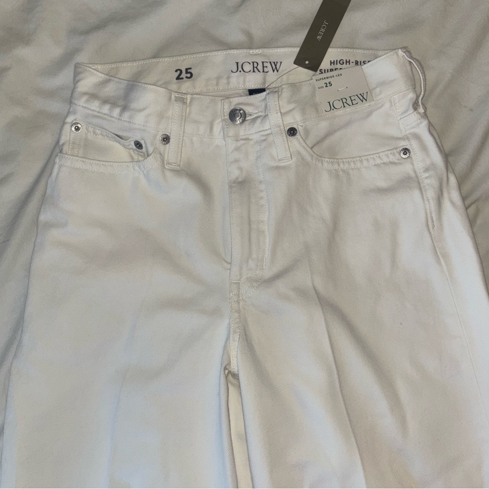 white wide leg j crew jeans